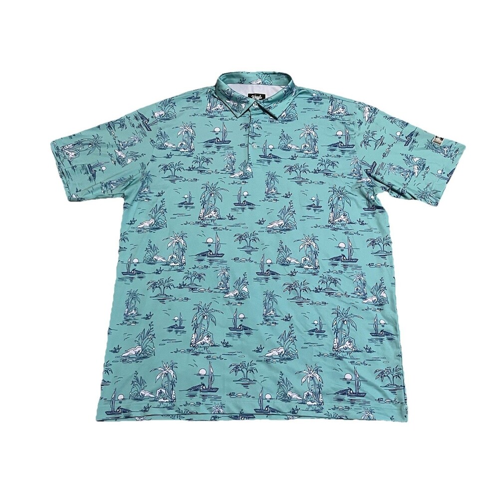 Waggle Golf Polo Sailboat Island Water All Over Print AOP Men’s Size XL - EUC